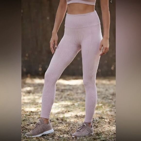NWT free people movement ribbed stretch heirloom light pink leggings - Picture 1 of 7